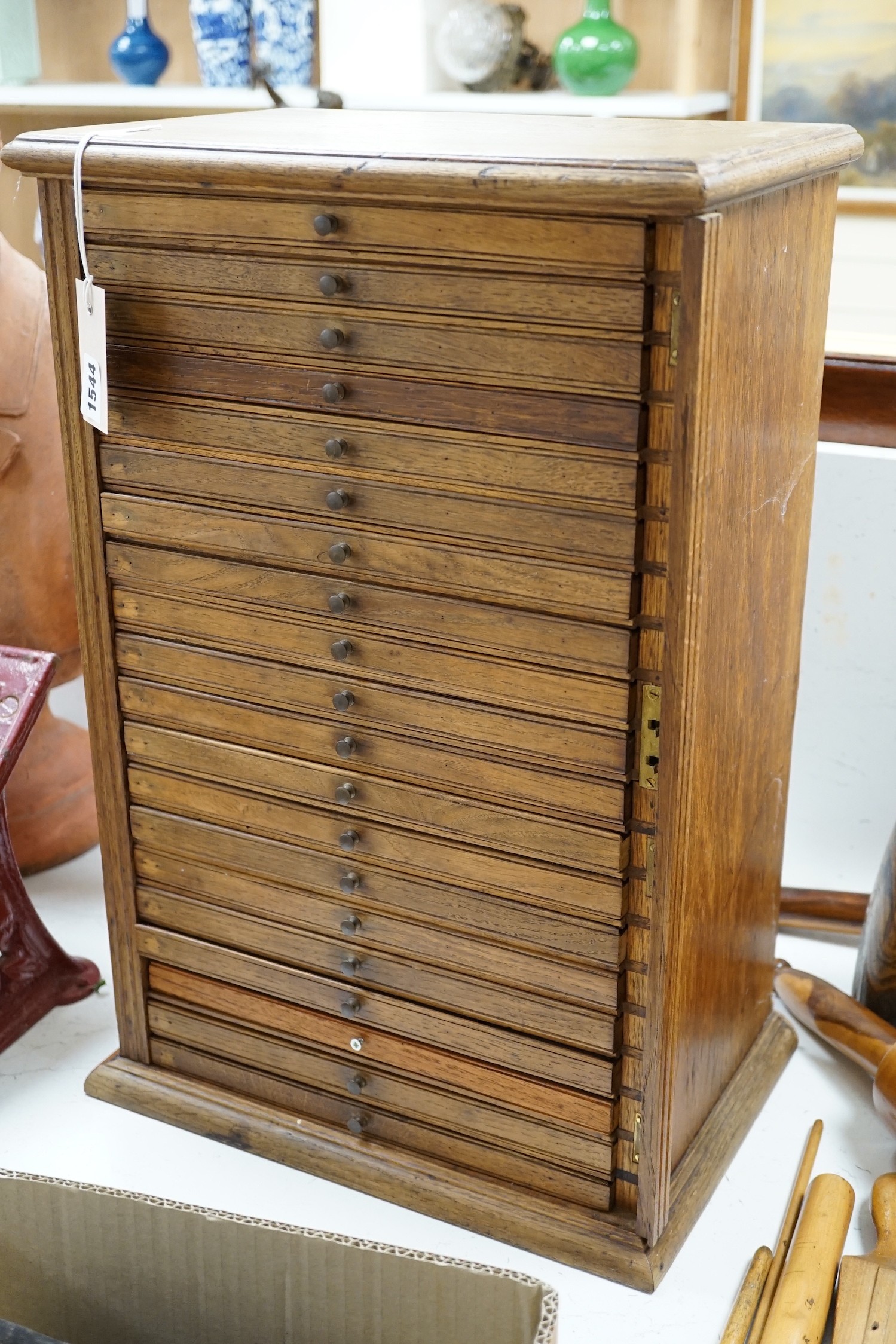 An oak coin collector's chest, 56cm
